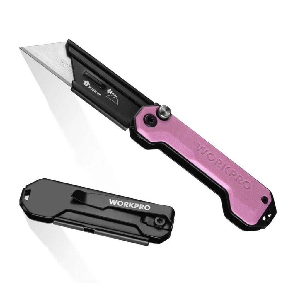 WORKPRO EDC Folding PINK Utility Knife Mini Box Cutter Axis Lock NEW - Pink